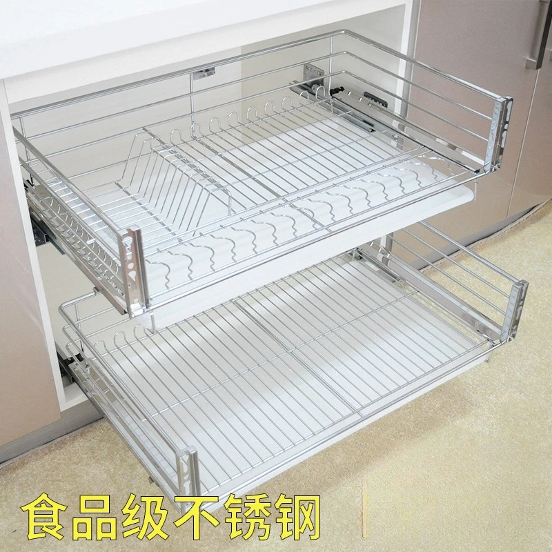 

Basket Stainless Steel Kitchen Cabinet Drawer Bowl Rack Seasoning Rack Dishes Damping Triple