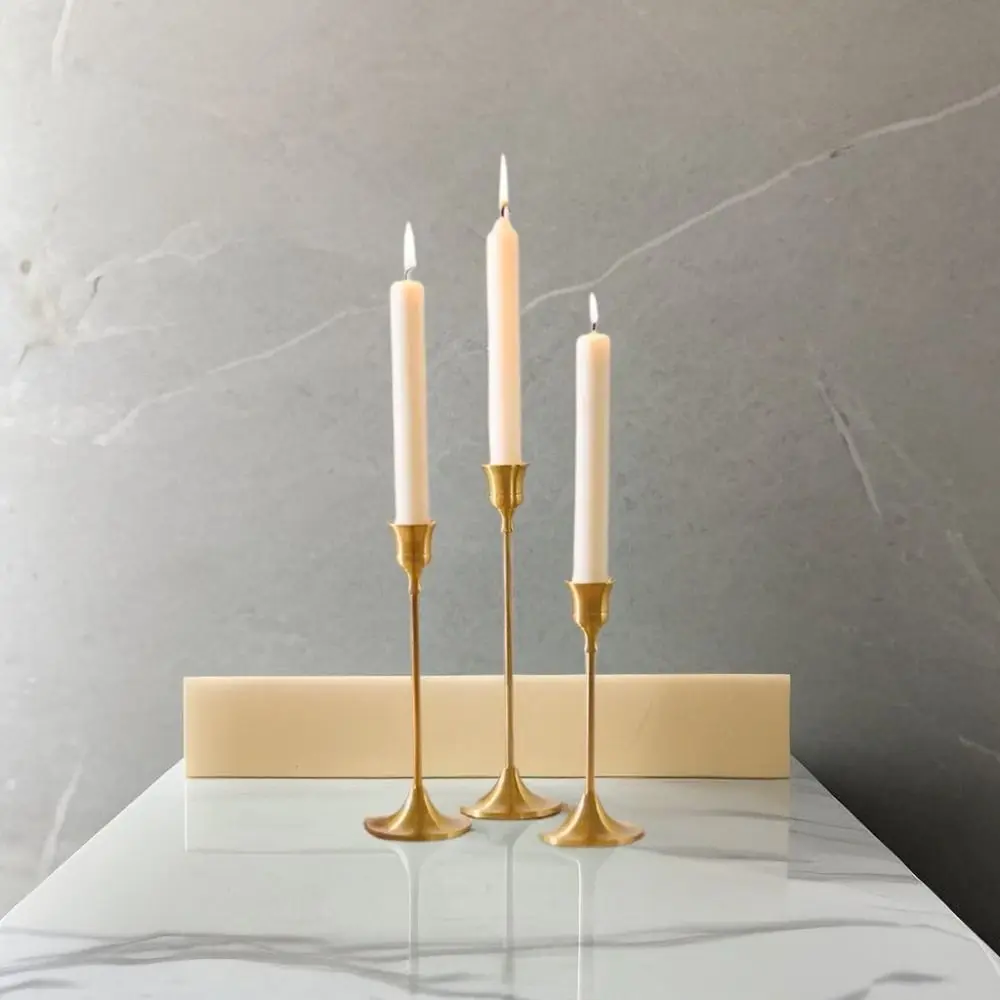 3Pcs Exquisite Metal Metal Candlestick Gold Plated High Footed Tabletop Candle Holder Rust-proof Easy Installation