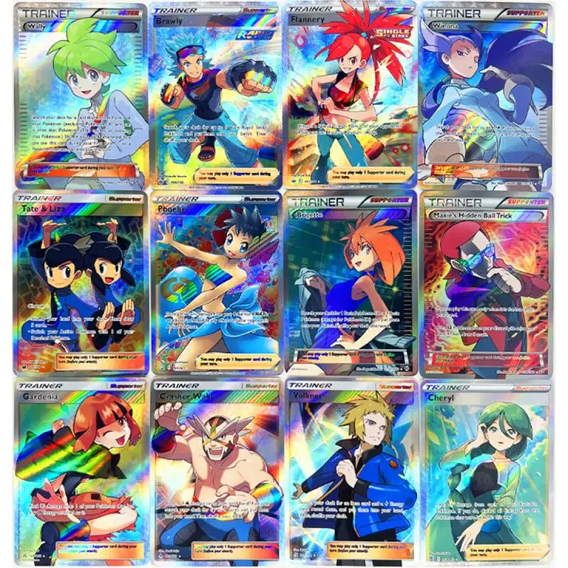 55PC/Set Anime Pokemon DIY ACG Laser Flash Card Misty Ash Ketchum May Toys for boys Collectible Cards Christmas Birthday Present