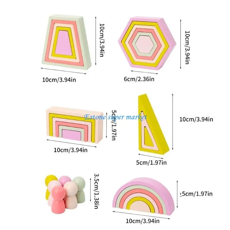 090B ジオメトリ レインボーシェイプ ブロック プレイセット 3歳用 おもちゃ 教育パズルセット