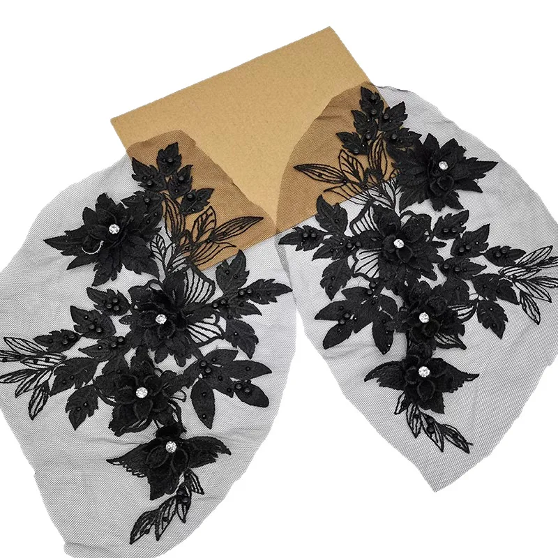 

20Pcs Beaded Pearls Floral Embroidered Patches 3D Flower Applique Handmade Wedding Dress Stickers Patches Accessories