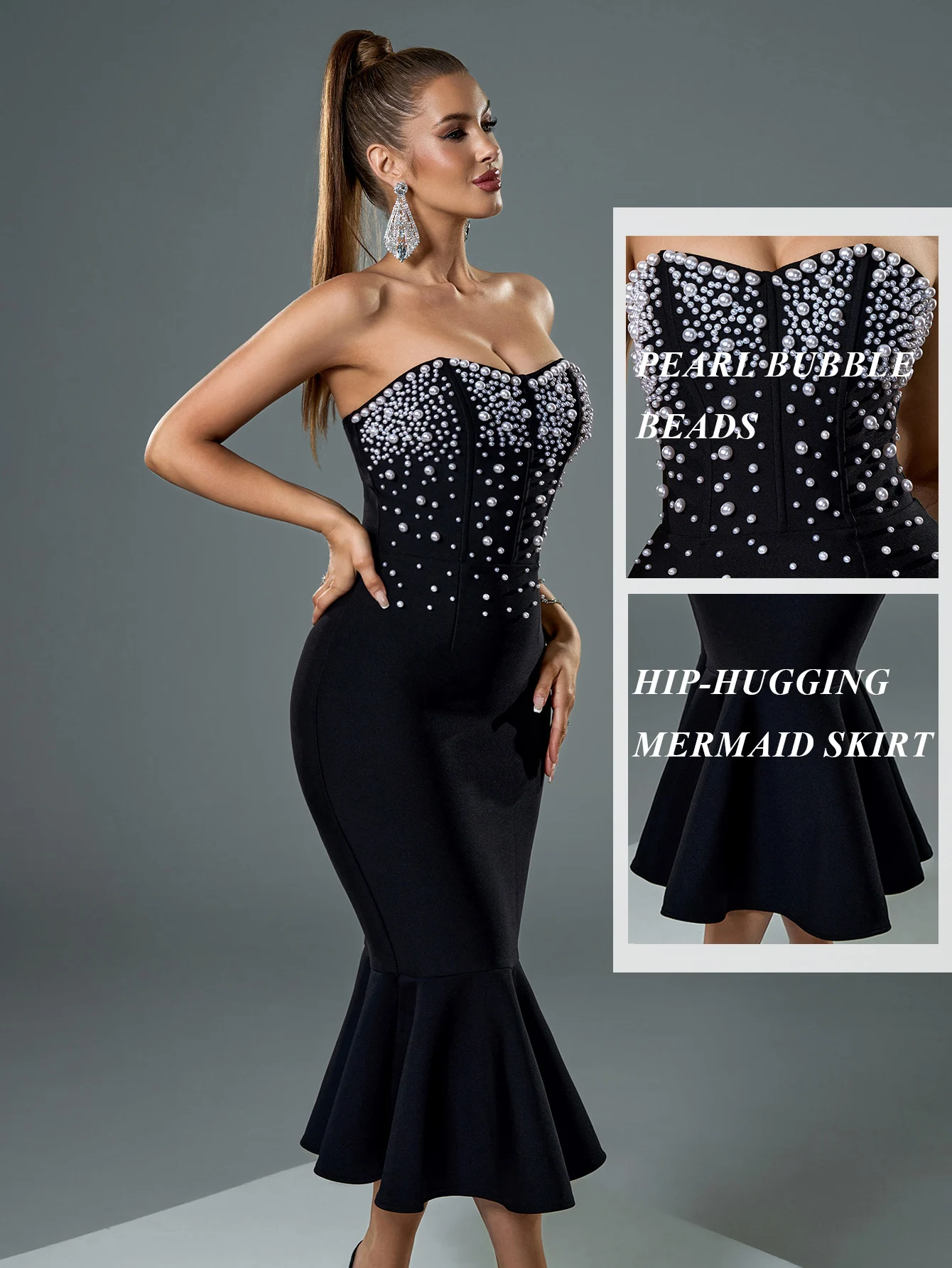 UNITHORSE маленький размер женский топ на одно плечо украшение из бисера облегающее платье русалки с завязками вечернее платье