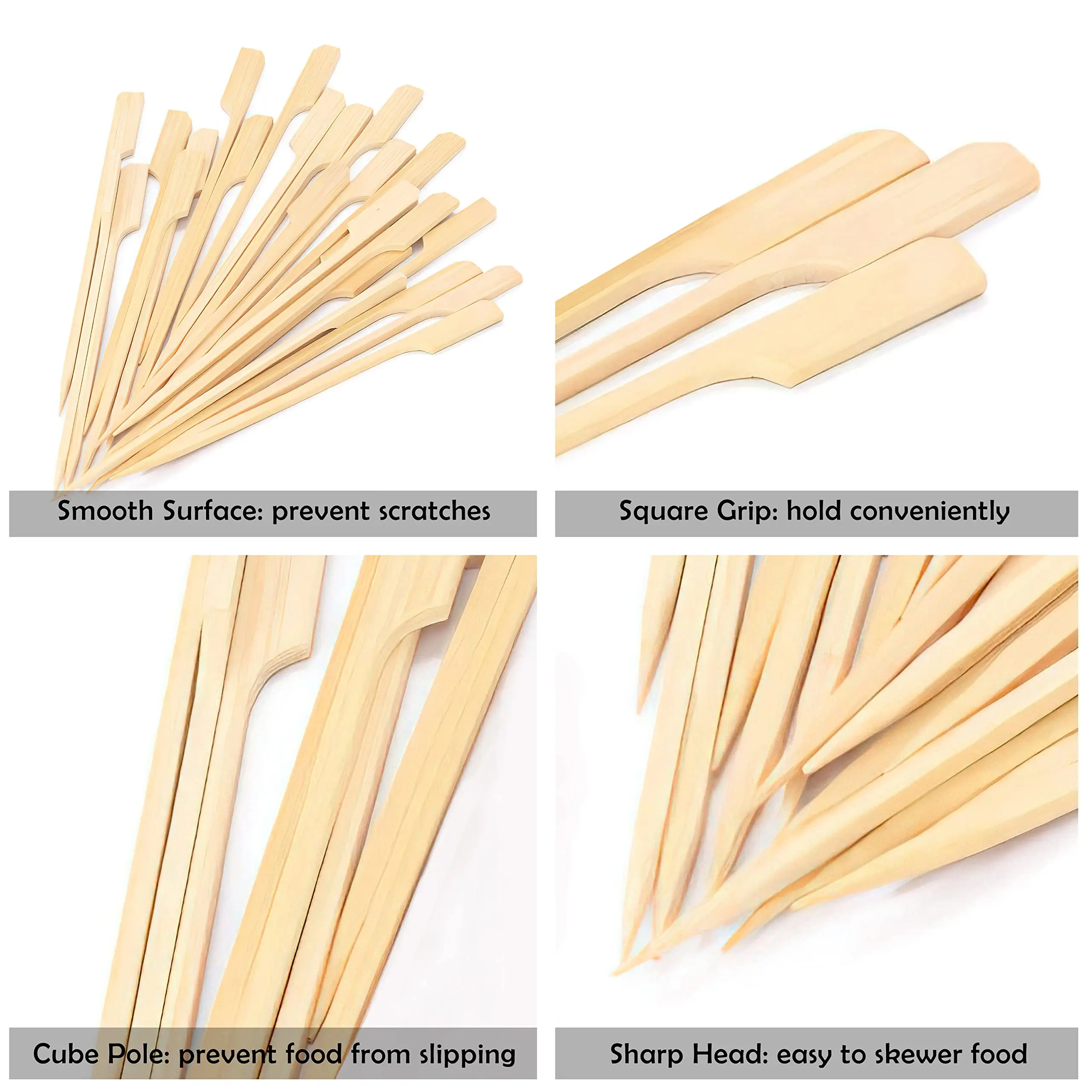 100Pcs Descartável Eco-friendly Bamboo Sticks 9cm 12cm 15cm 18cm Espetos de madeira natural para churrasco Home Party Churrasco Buffet