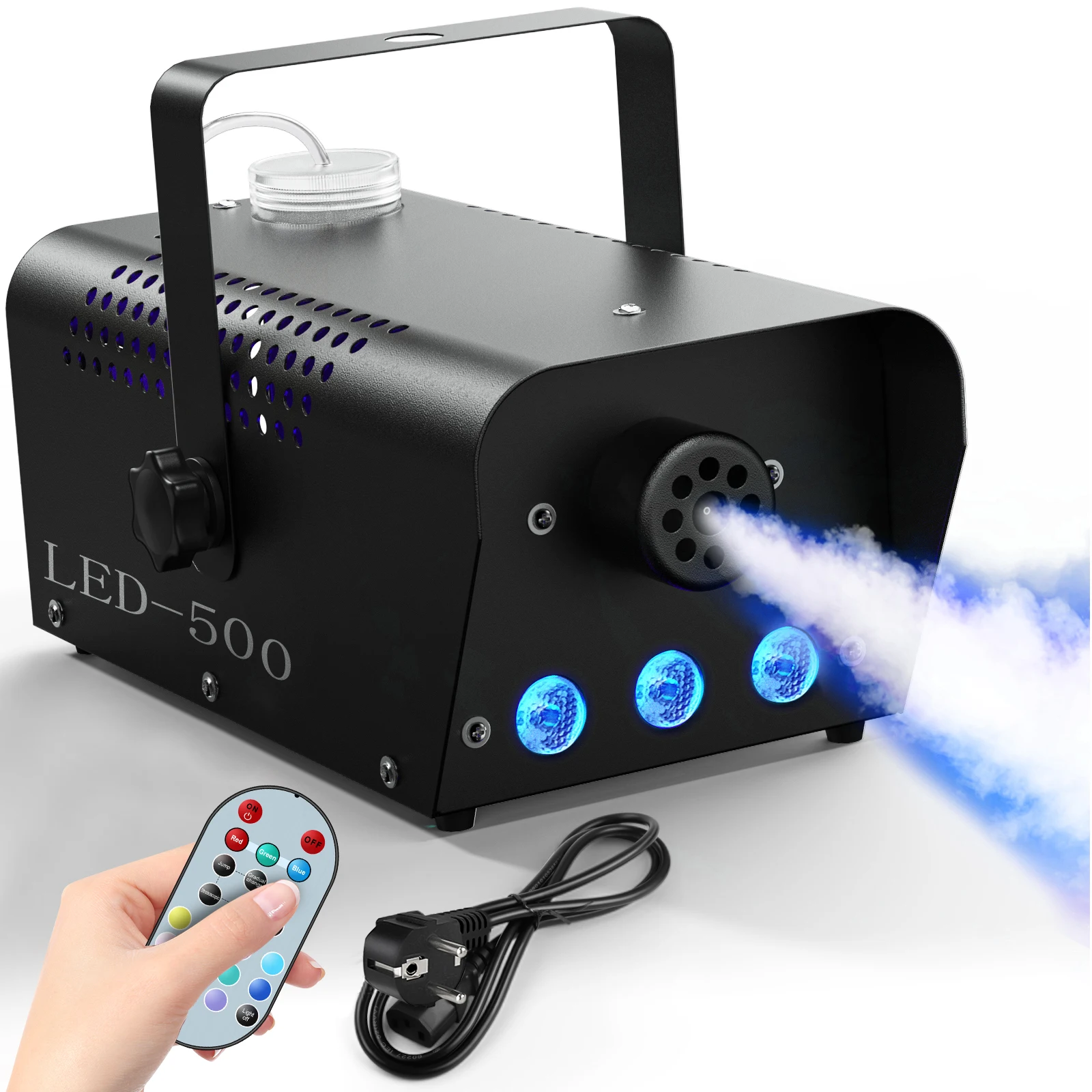 U'King 500W Smoke Machine RGB 3 LED Mixed Color Fog Machine with Remote Control Stage Smoke Ejector for Party DJ Disco Halloween