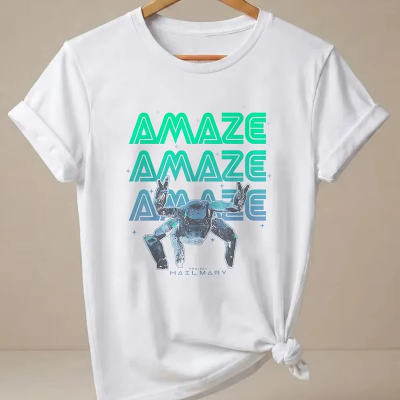 Amaze Rocket Rocky T-Shirt Women Printed Short-sleeve Tshirt Project Hail Mary Inspired Sci Fi Tee Woman Book Lover Clothes Tops