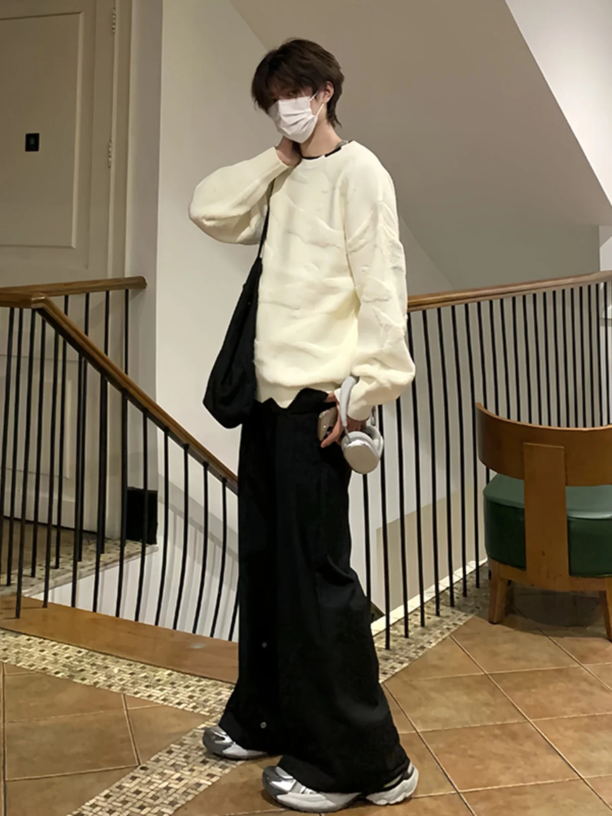 

Cleanfit White Knitted Sweater Men's Faion Urban Casual Sle Lazy Cool Busin Leisure Long Sve Loose Fit Outerwear