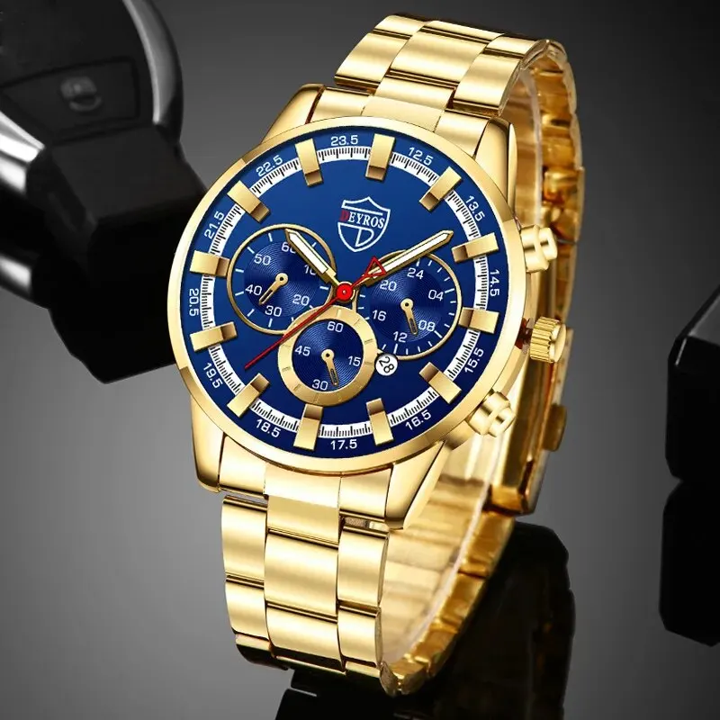 Fashion Men\'s Watches Business Stainless Steel Quartz Wrist Watch Calendar Date Male Casual Sports Luminous Clock