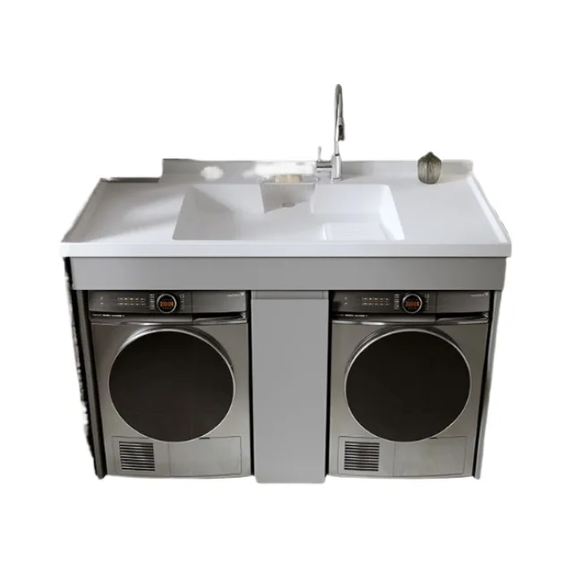 Paint rust steel double washing machine balcony dryer combination double position wash basin integrated