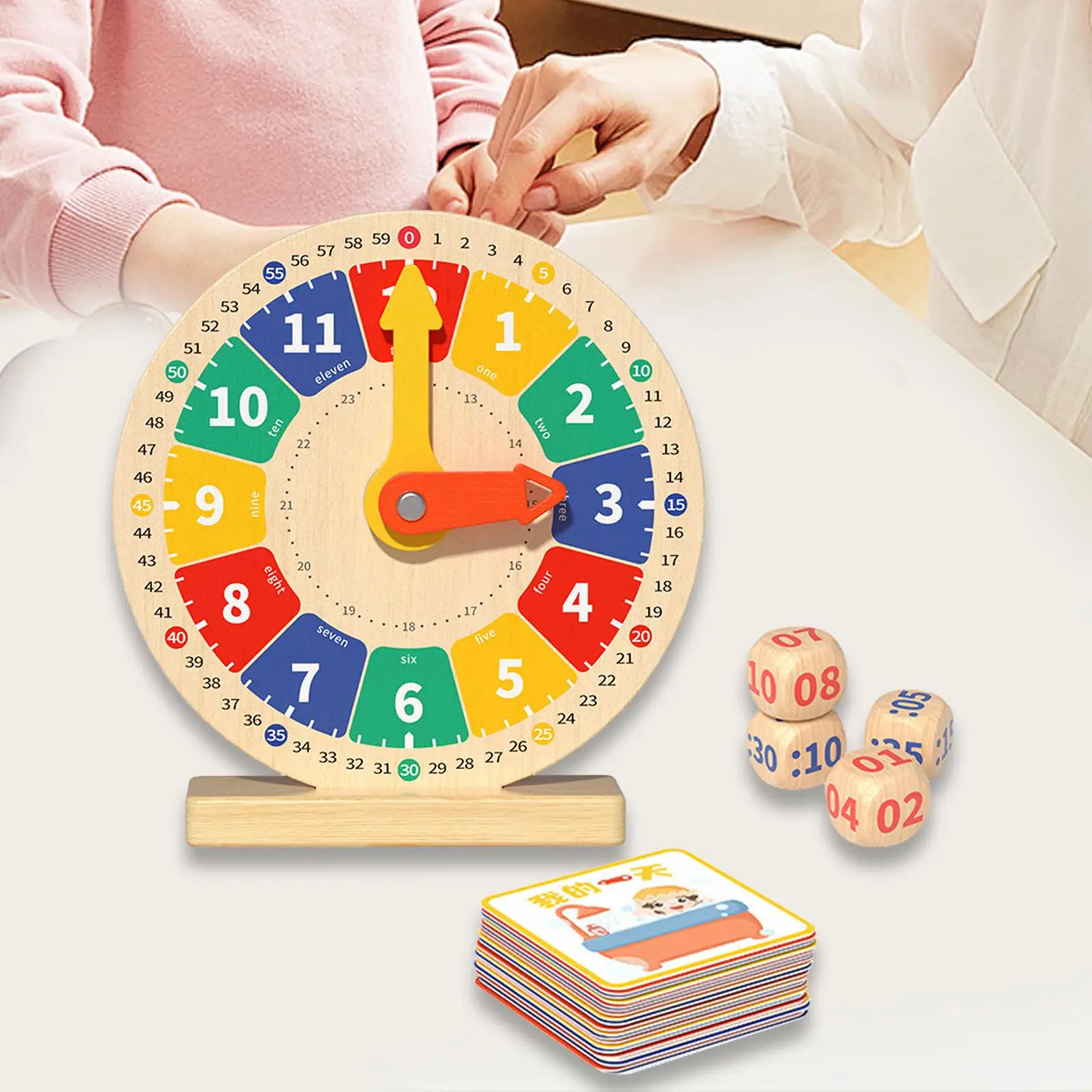 Giocattolo Montessori con carte orologi didattici per bambini per orologi da sala giochi pratica forniture Homeschool Kindergartner ragazzi e ragazze