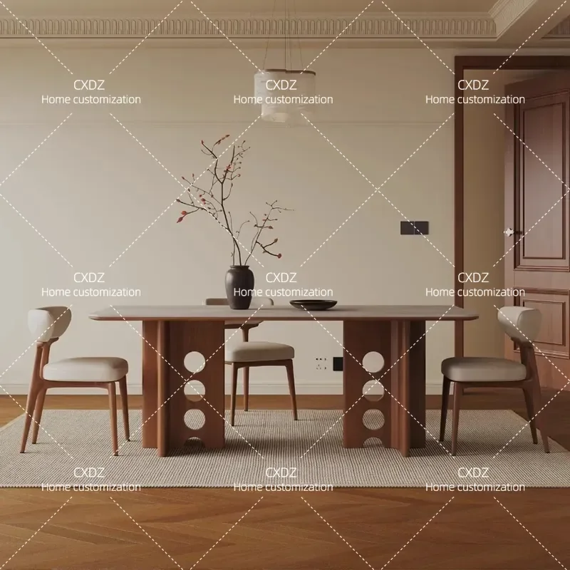 Retro Dining Table and Chair Set Antique Style Small Apartment Sintered Stone Solid Wood Kitchen Furniture