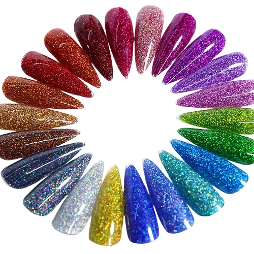 Imagen 2 del producto 24 colores láser holográficos 0,4 MM brillo de uñas polvo brillante Arco Iris polvo para Gel arte de uñas DIY maquillaje brillo artesanía pintura facial