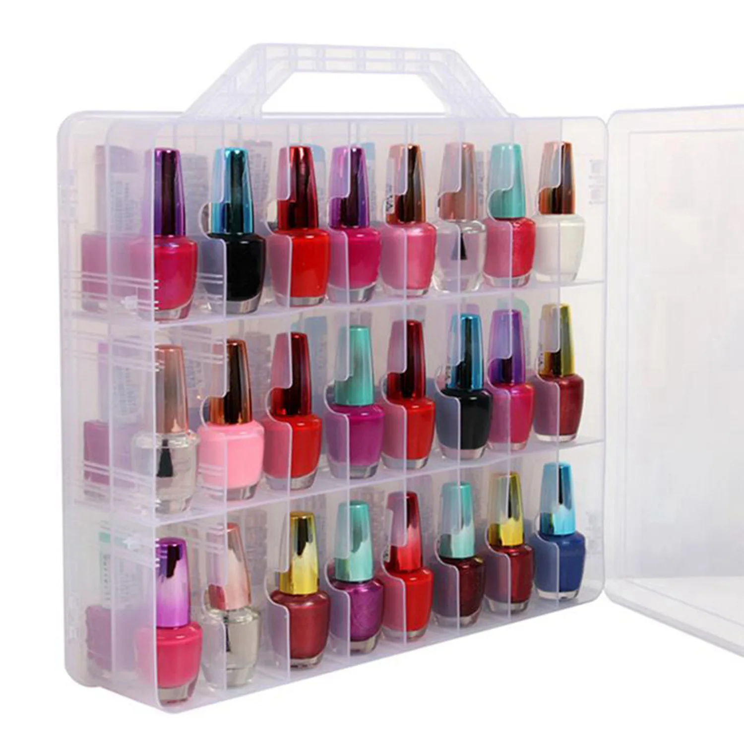 【Vendita flash】 48 celle Organizzatore di smalti per unghie a 2 strati Forniture per unghie trasparenti portatili Scatola di immagazzinaggio per cucito Custodia regolabile