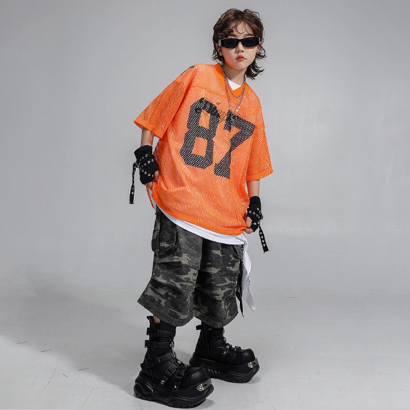 Ragazzi Hip Hop Danza Felpa Maglia Maglietta Camo Breve Ragazze K-pop Abiti da ballo di strada Set Bambini Bambini Adolescenti Costumi di scena
