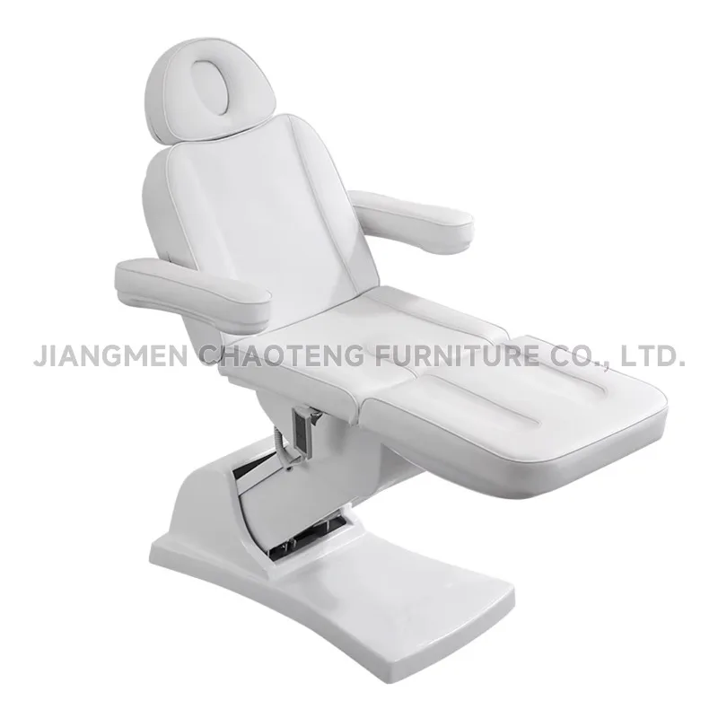 Luxury Beauty Salon Facial Bed Electric Height Adjustable Massage Table Curved Top White PU Leather Professional Memory Foam
