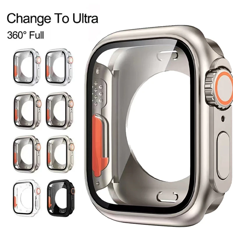 Case for Apple Watch 44mm 45mm 41mm 40mm Screen Protector 1:1 Upgrade To Ultra 49mm Hard PC Bumper Cover iwatch series 9 8 7 6 5