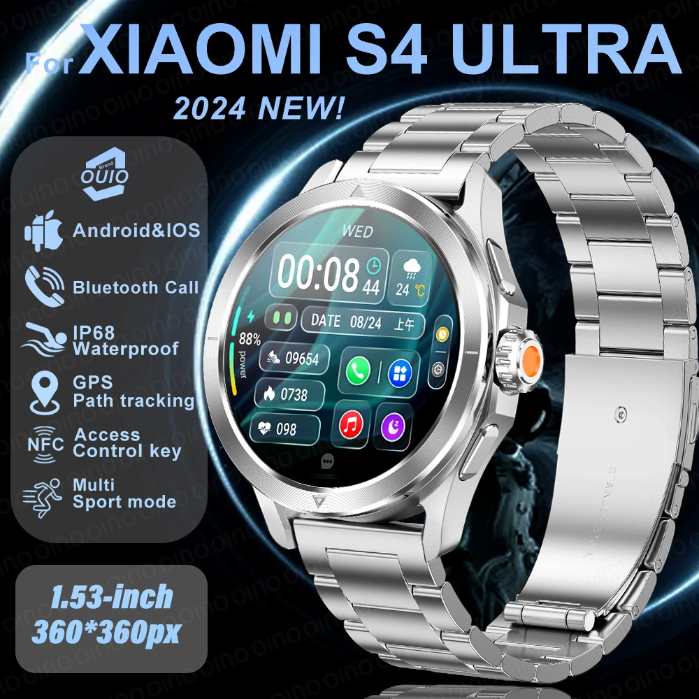 

New For Xiaomi S4 Ultra Smart Watch Men AMOLED Outdoor Sports NFC GPS Compass Heart rate Waterproof Bluetooth Call Smartwatches