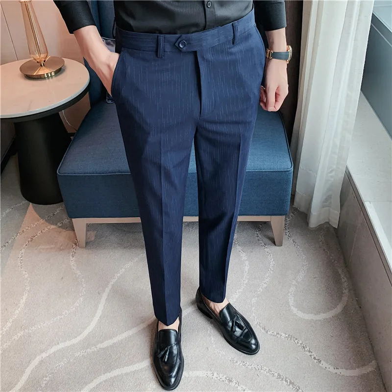 Men Pants Korean Spring Slim Fit Casual High Quality Men Ankle Length Suit Pants Gray Business Formal Social Trousers Streetwear