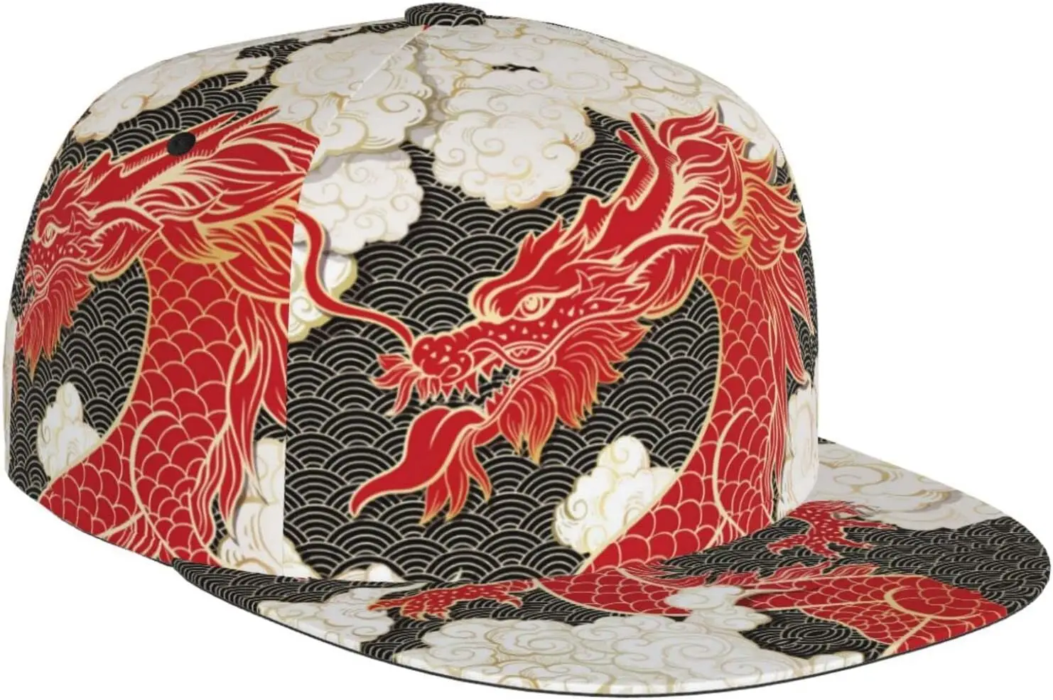 Chinese Dragon Baseball Cap Adjustable Flat Brim Cap Summer Cool Dragon Snapback Baseball Hats for Men Women