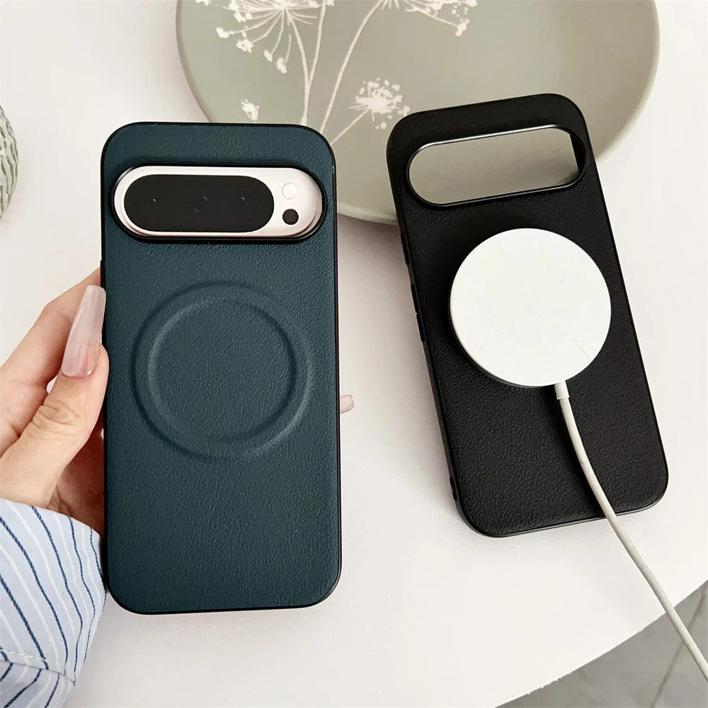 Funda de teléfono mate delgada de cuero vegano más caliente para Google Pixel 10 9 8 7 6 A Pro XL funda a prueba de golpes con carga inalámbrica magnética plegable