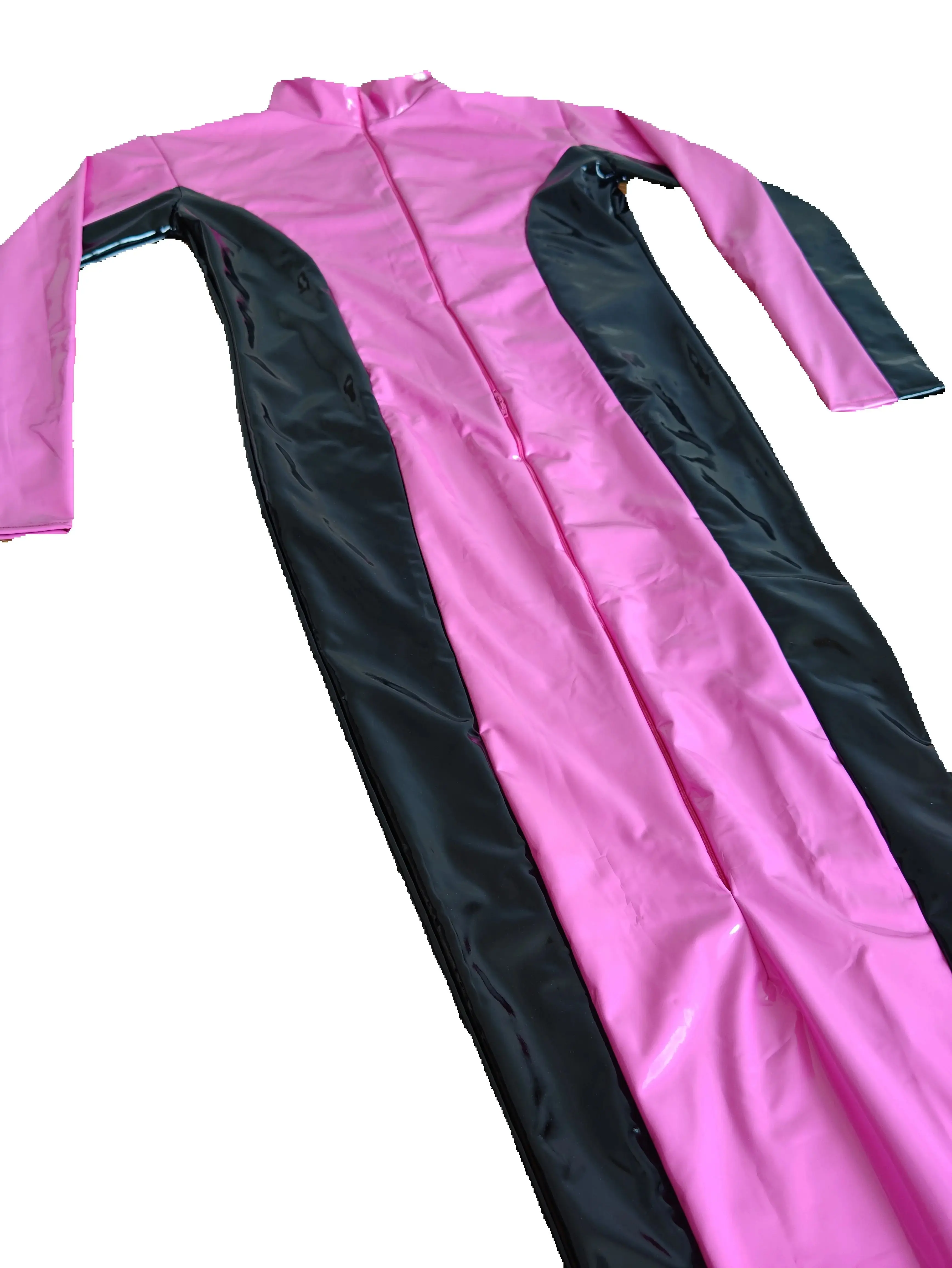 

Two-tone Catsuit Costumes Pvc Faux leather Sexy Unisex Zentai bodysuit Mummy Bodybag Bag Stage Props Adult Fancy Dress & Gloves