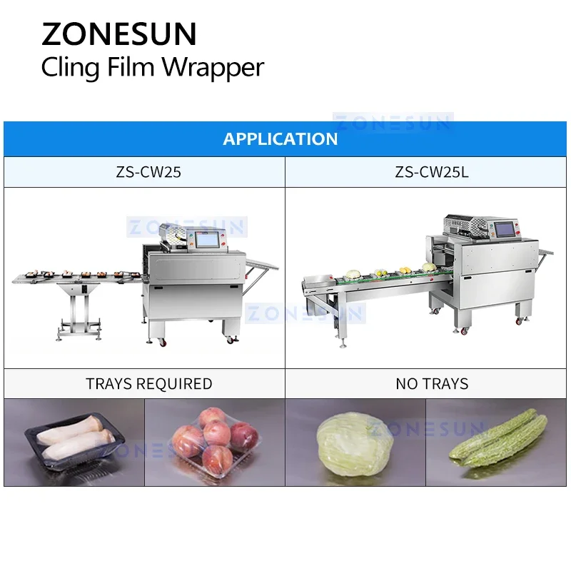 ZONESUN Automatic Cling Film Wrapping Machine Food Tray Wrapper Meat Fruit Vegetables Packaging Equipment ZS-CW25