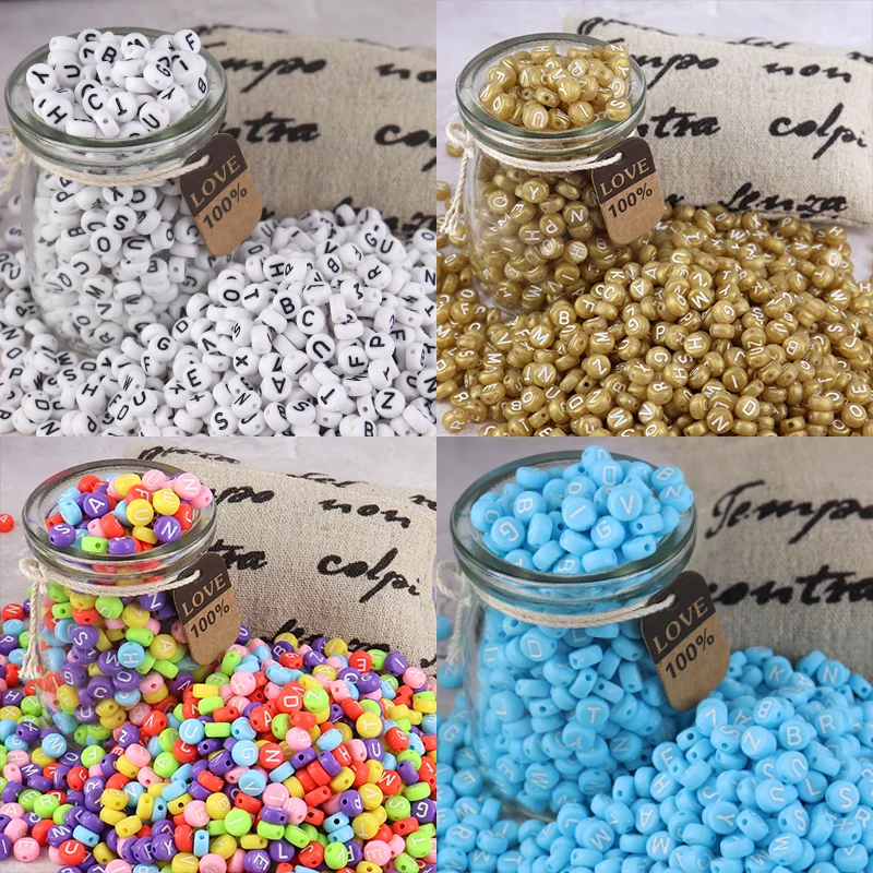 100/200Pcs Colorful Acrylic Letter Beads Round Flat Alphabet Spacer Beads For Jewelry Making Handmade Diy Bracelet Necklace