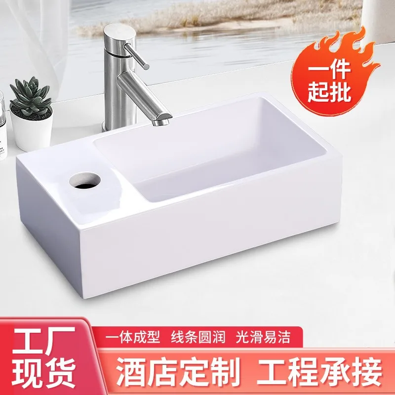 Artificial stone wash basin White bright light integrated forming square wash basin Hotel simple wash basin 3