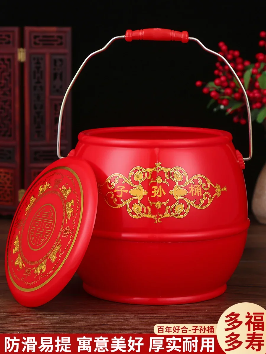 

Descendants happy bucke supplies Daquan wedding red solid wood small toilet dowry ornaments plastic