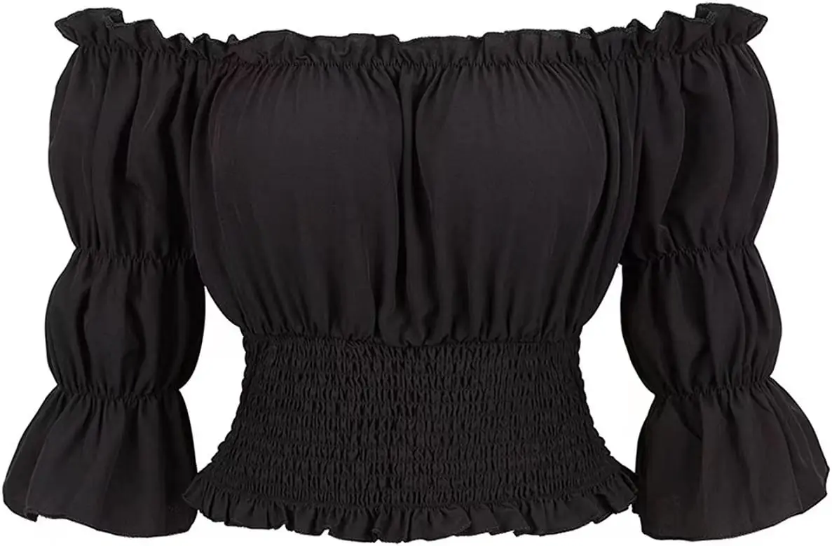 بلوزة عصر النهضة الفلاحين بلوزات غير مغطية للكتف الأكمام قميص بوهو Steampunk القراصنة القرون الوسطى تأثيري حلي مشد علوي خمر