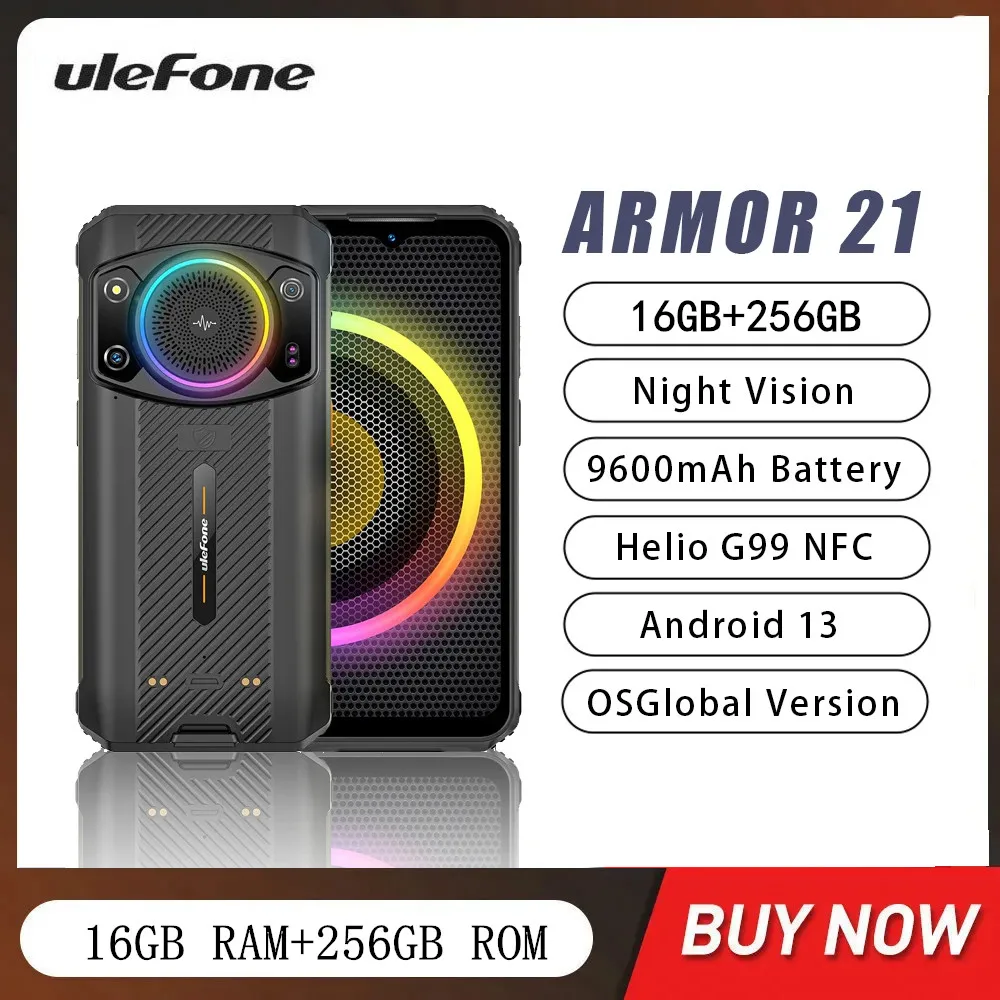 Ulefone Armor 21 надежные смартфоны Восьмиядерный 16 ГБ + 256 ГБ 6,58 дюйма камера ночного видения 64 мп 9600 мАч Android 13 мобильный телефон NFC