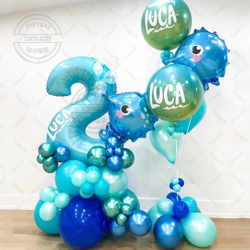 60 Stücke Ozean Meer Tier Ballon Set Kinder Geburtstag Seepferdchen Thema Party Dekoration Baby Dusche Geschlecht Offenbaren Narr Anzahl Ballons
