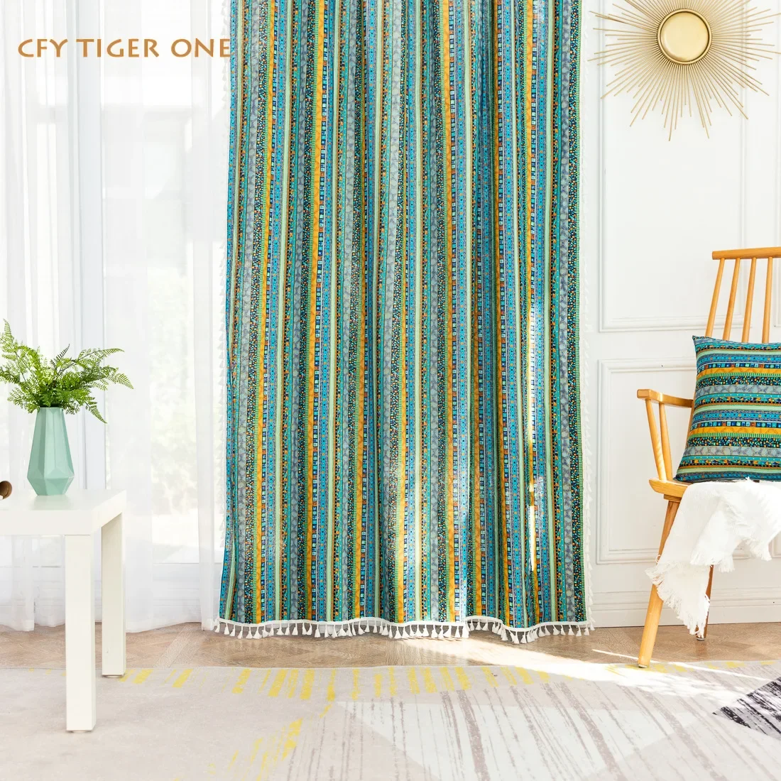 American Striped with Tassels Cotton Linen Blackout Window Curtain Ready-made Drapes for Bedroom Curtains In The Living Room