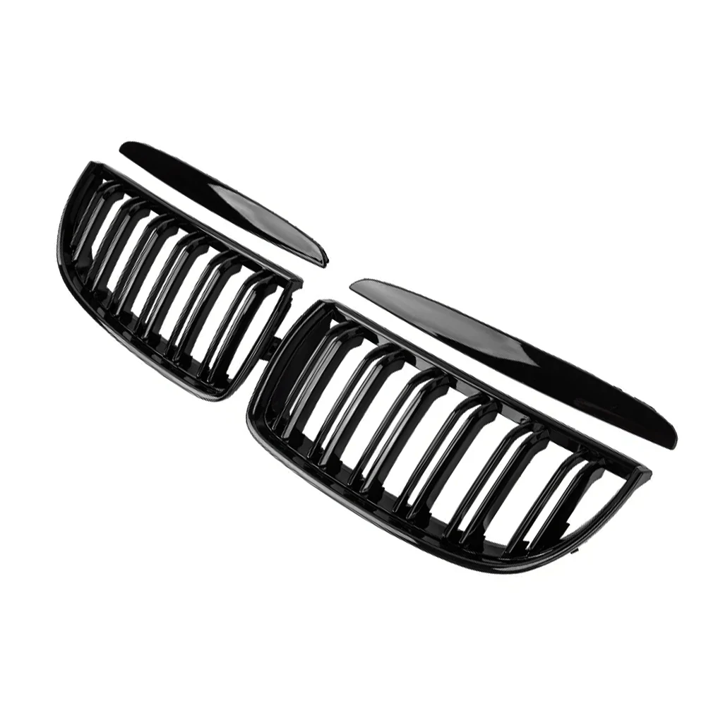 Mat/Glans Zwart Voorbumper Nieren Grill Hood Mesh Dubbele Lijn voor BMW 3 Serie E90 E91 2005 2006 2007 2008 pre-LCI