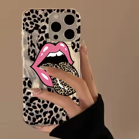 Large Tongue Leopard Print Laser Case for Samsung Galaxy A55 A15 A35 A54 A34 A05 A05S S25 S24 Ultra 5G S23 S21 FE S22 Plus Cover