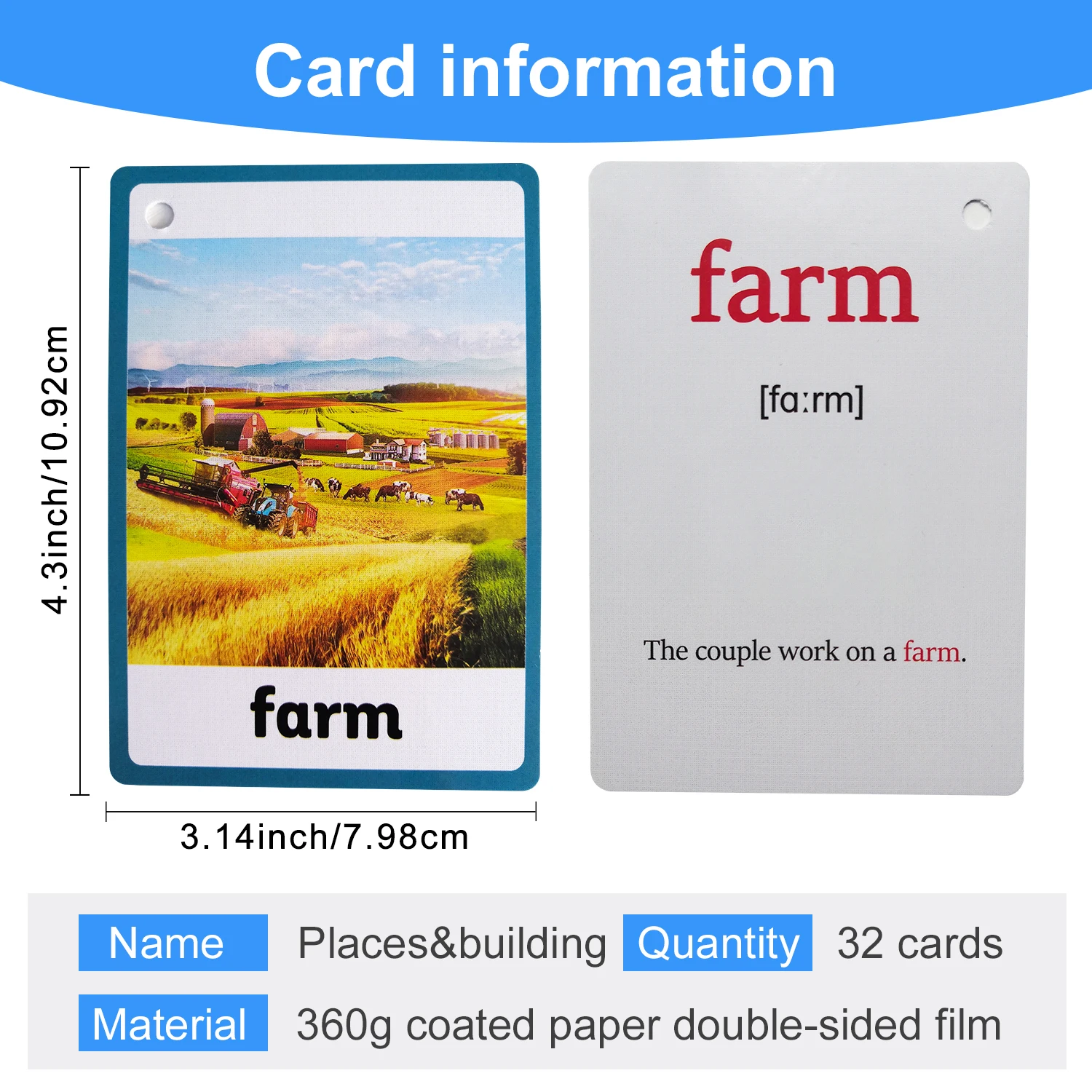 Places & Buildings Vocabulary English Flashcards for Kids Learning City Building & Public Space Cognitive Cards Memory Game