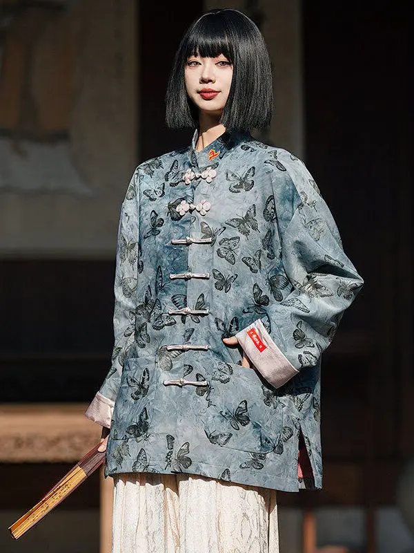 

Handmade Chinese Sle Print Jaet Large Size Rvated Hanfu Clothing Traditional Embroidery Trendy Tang Costume