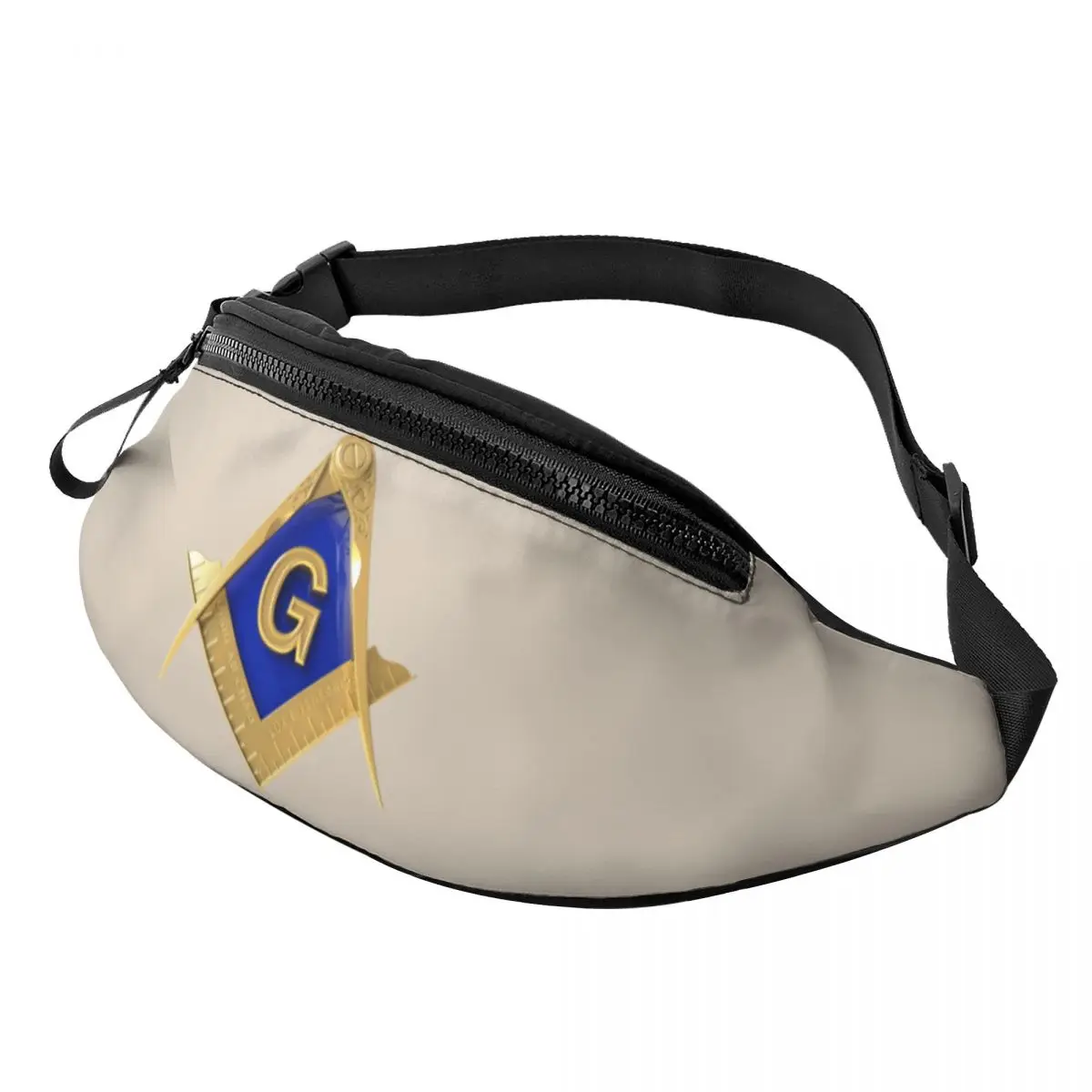 

Gold Square Compass Masonic Freemason Fanny Pack Men Freemasonry Mason Crossbody Waist Bag for Cycling Camping Phone Money Pouch