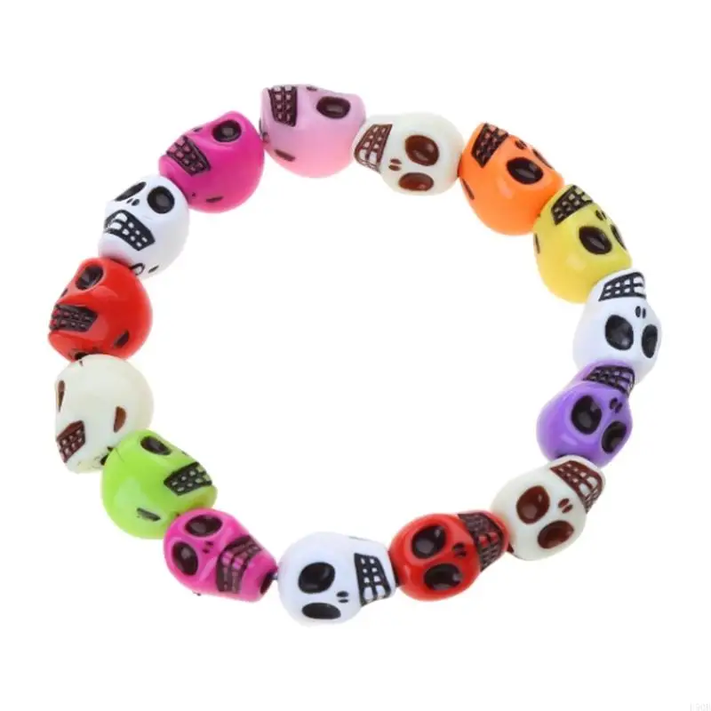 

D5QB Women's Elastic Rope Prayer Bead Bracelet Colorful Skull Bracelet Jewelry