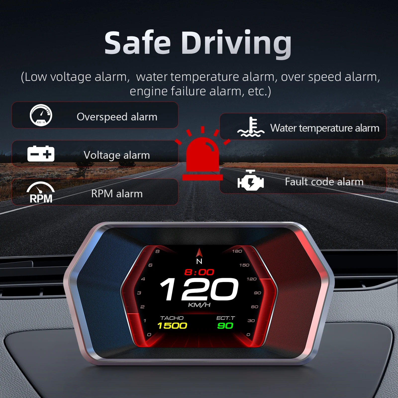 P17 HUD OBD2+GPS Car Head-up Display LCD Digital Gps Speedometer Obd Temperature Displays Dual Smart Auto Electronic Accessories