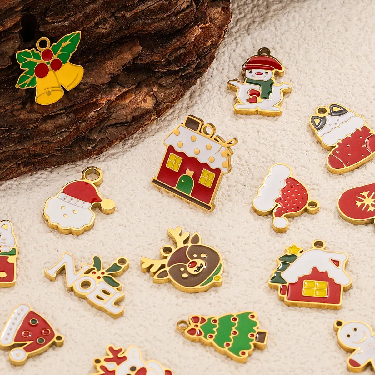 4 個ステンレス鋼エナメルキャンディトナカイクリスマスチャーム DIY ジュエリーネックレスブレスレットギフト作成アクセサリー卸売