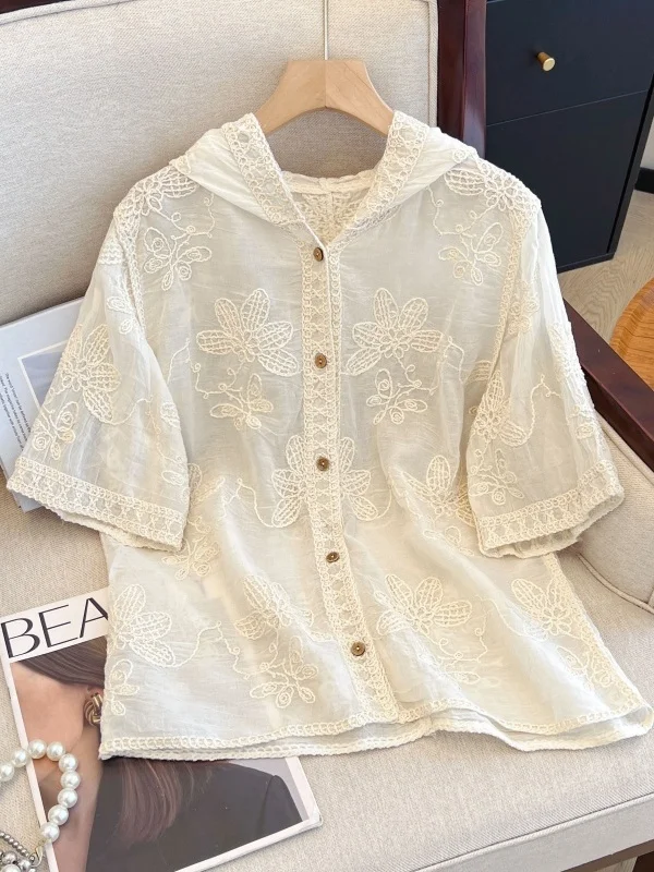 

Художественный кружевной крючок с цветочной вышивкой и капюшоном irt Jaet размера плюс, женский свободный утягивающий солнцезащитный открытый кардиган, топ