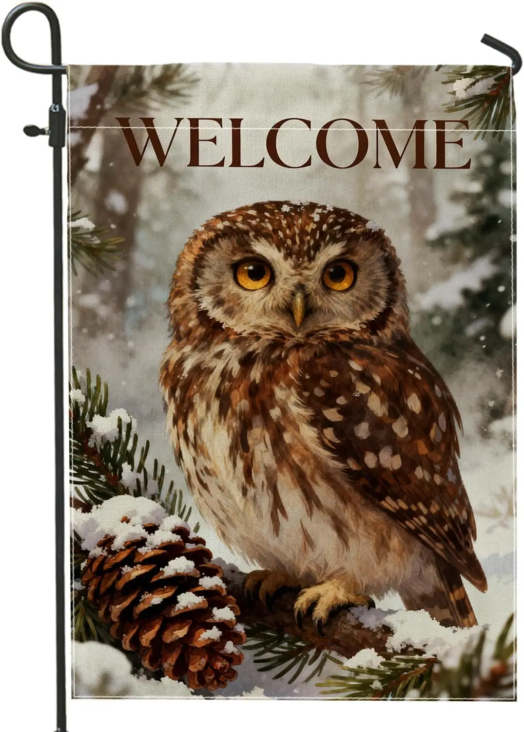 Owl Garden Flag, Winter Rustic Pinecones Pine Branch Winter Brown Burlap Double Sided Yard Decorative Flags for Outdoor Pati aaz