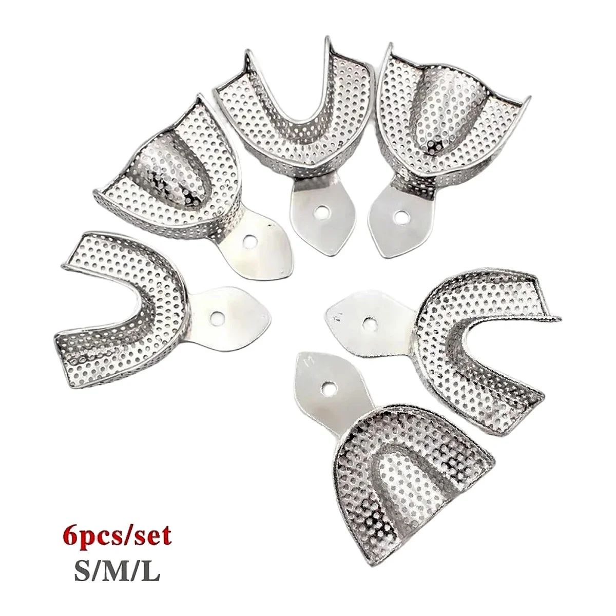 6pcs Dental Impression Trays Stainless Steel Upper/Lower Autoclavable Teeth Tray Teeth Holder Lab Equipment Dentist Tool
