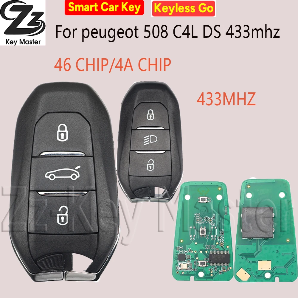 Zz  PCF7945/53 ID46/4A 433MHz Proximity Car Remote Key For Peugeot 208 301 308 508 3008 5008 Citroen C3 C4 C4L C5 Picasso DS5