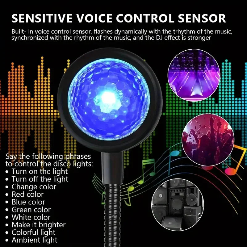 Iluminación LED y audio fiesta coche USB mini lámpara de bola de discoteca RGB multicolor atmósfera de coche decoración de habitación lámpara estroboscópica mágica
