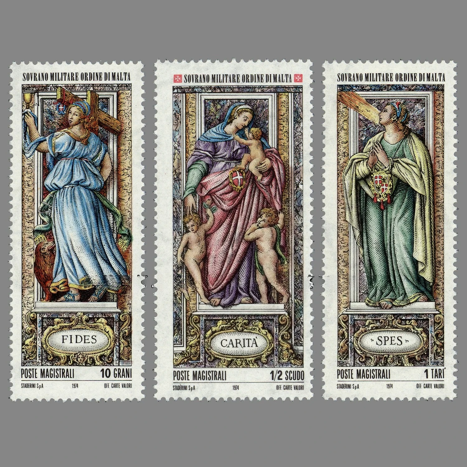 Juego de 3 sellos postales de Malta nuevos de 1974, mural del Palacio del Maestro, Valletta, sellos postales MNH