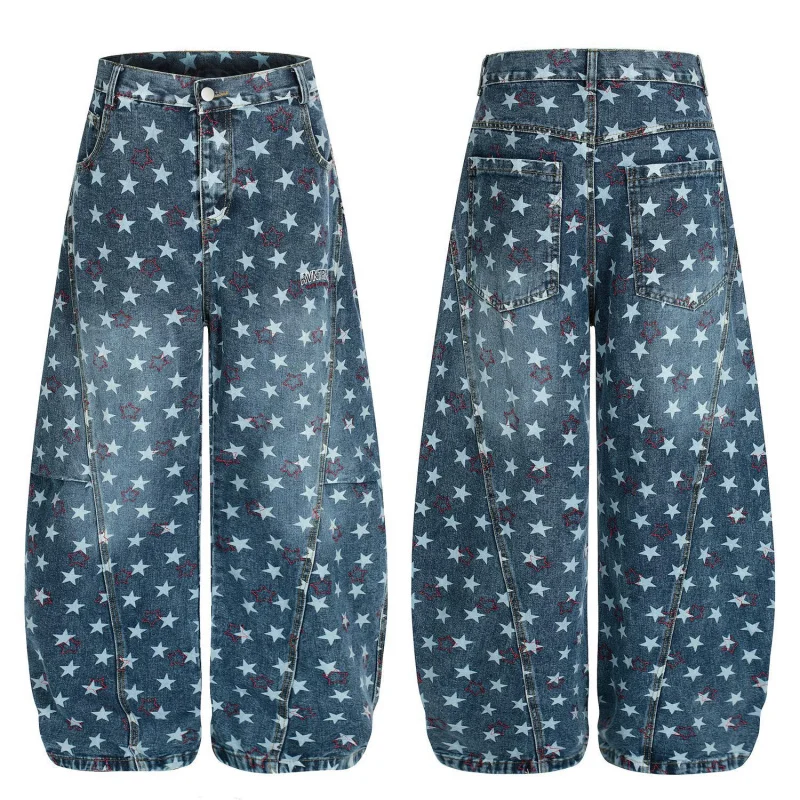 

DAVIDSHAO EU US Size Top Quality Outdoor Wear Luxury High Street Hip Hop Star Embroidery Jeans Unisex Loose Wide Leg Pants