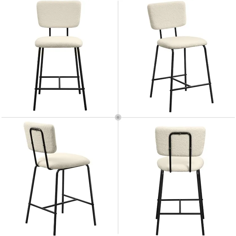 Bar Stools Set of 4 Counter Height Bar Stools : Upholstered Boucle Fabric Bar Stool for Kitchen Bistro Pub Armless Modern