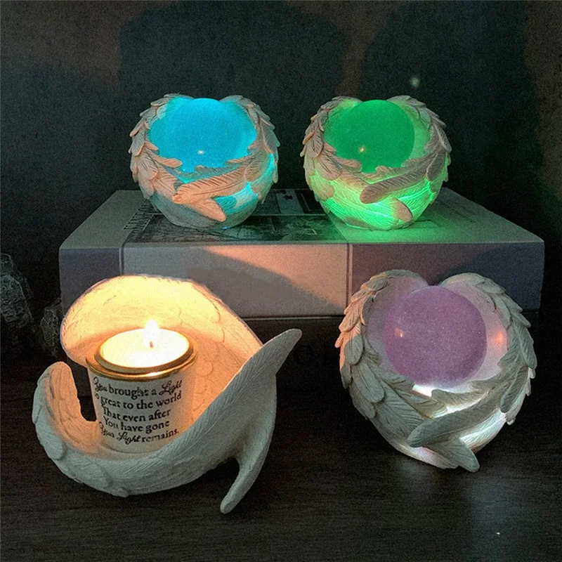 A74E-Heart-Shaped Angel Wings, Luminous Candlestick Ornament, Photo Props, Decoration