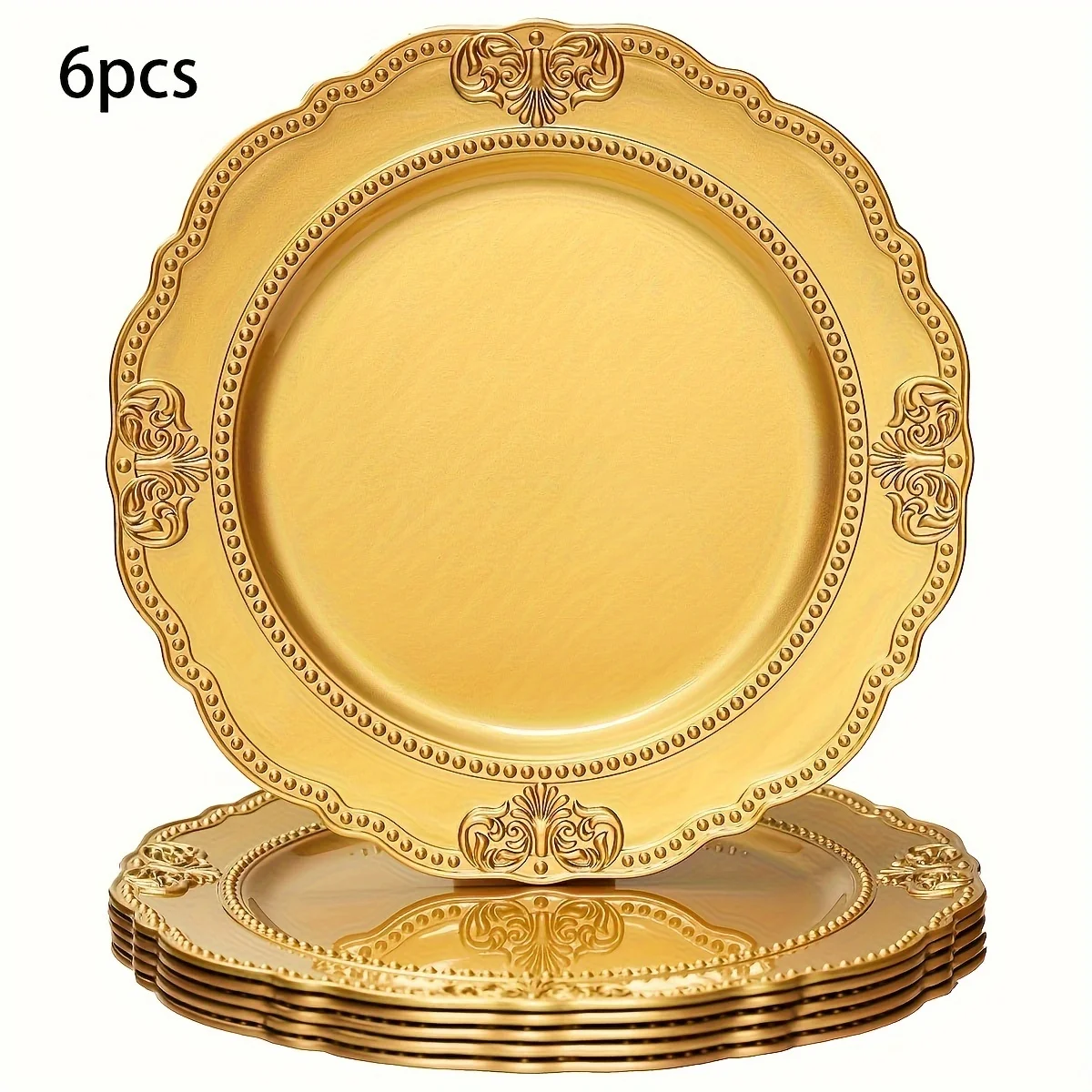 

6pcs 13" Gold Round Charger Plates Acrylic Plastic Event Tabletop Decor Wedding Party Supply Plastic Plate Cutlery Dining plates